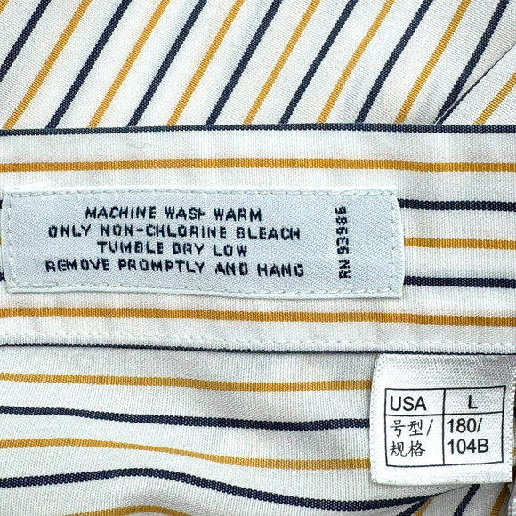BROOKS BROTHERS Men's Large Supima Cotton Button Down White Yellow Striped Shirt - Picture 7 of 11